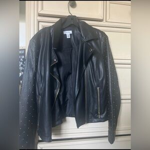 Calvin Klein Black Leather Jacket with Gold Studs